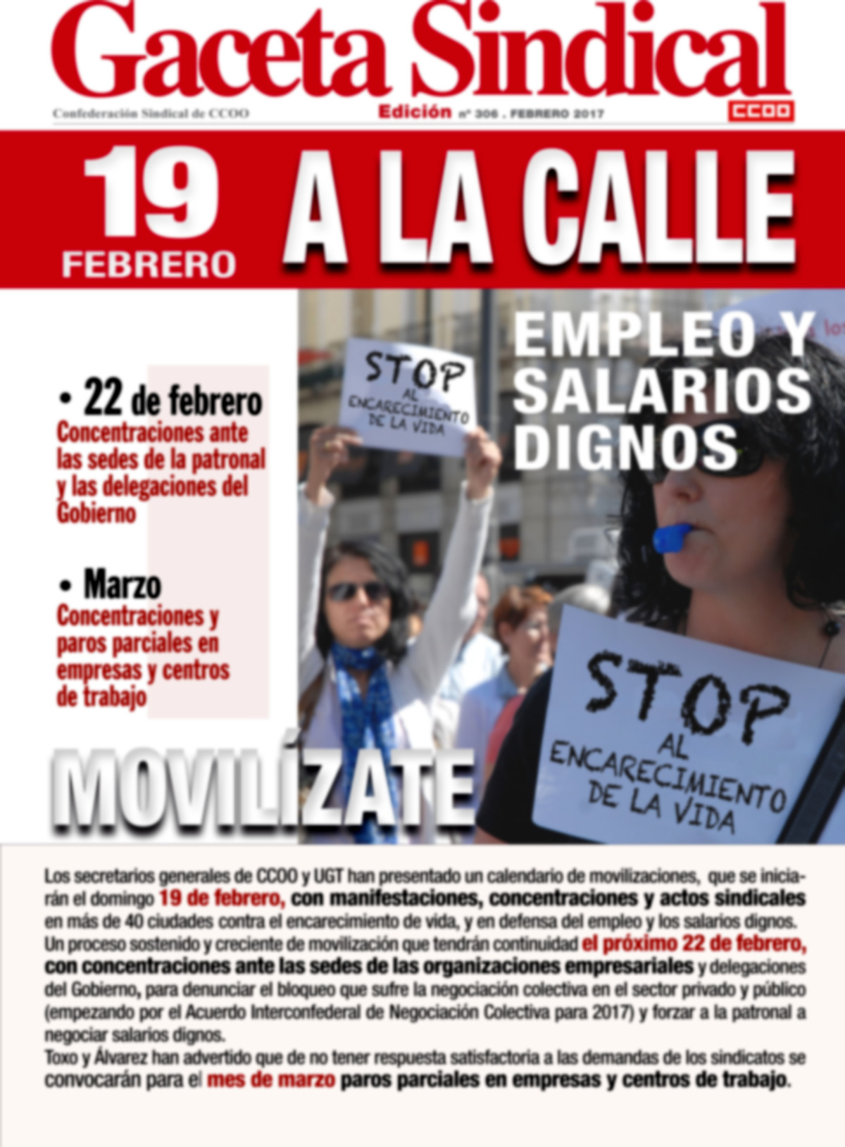 Gaceta Sindical 19F Movilizaciones stop encarecimiento vida