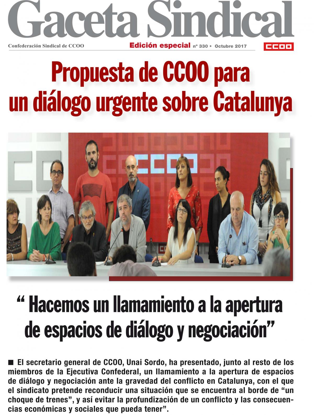 Propuesta de CCOO para un diálogo urgente sobre Cataluña