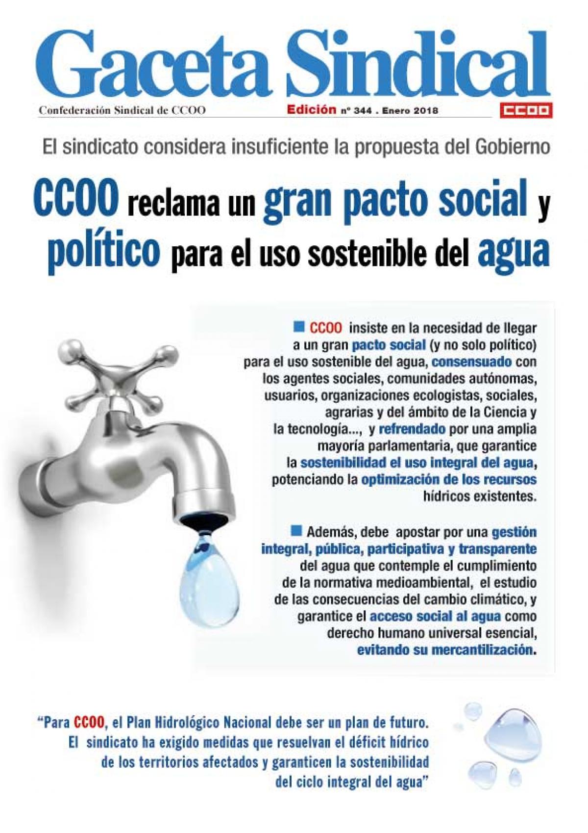CCOO reclama un gran pacto social y político para el uso sostenible del agua