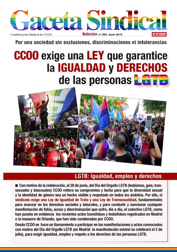283. Gaceta Sindical CCOO lucha igualdad y derechos personas LGTB