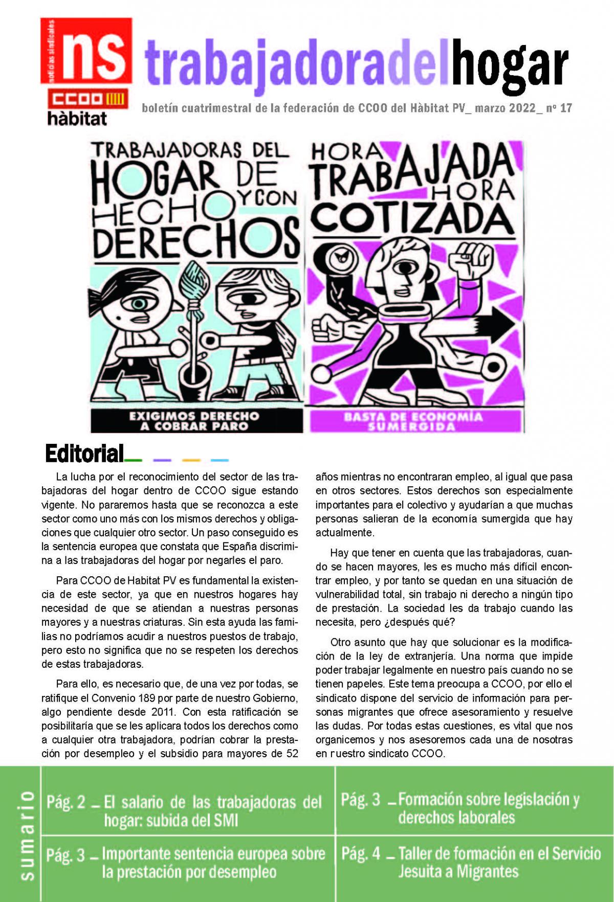 "Trabajadora del Hogar", n. 17 (marzo de 2022). Edita: Federacin de CCOO del Hbitat del PV.