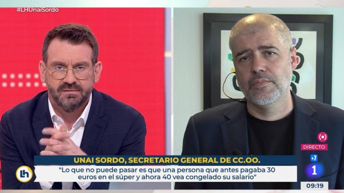 Entrevista al secretario general de CCOO, Unai Sordo, en una entrevista en TVE