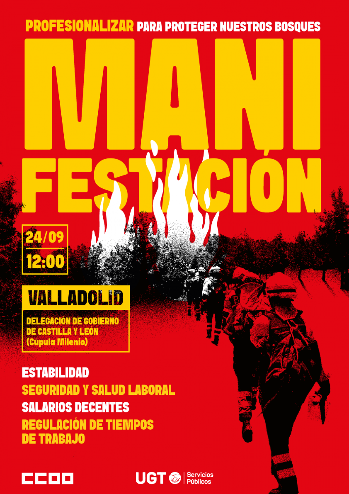 Manifestación estatal de bomberos forestales en Valladolid