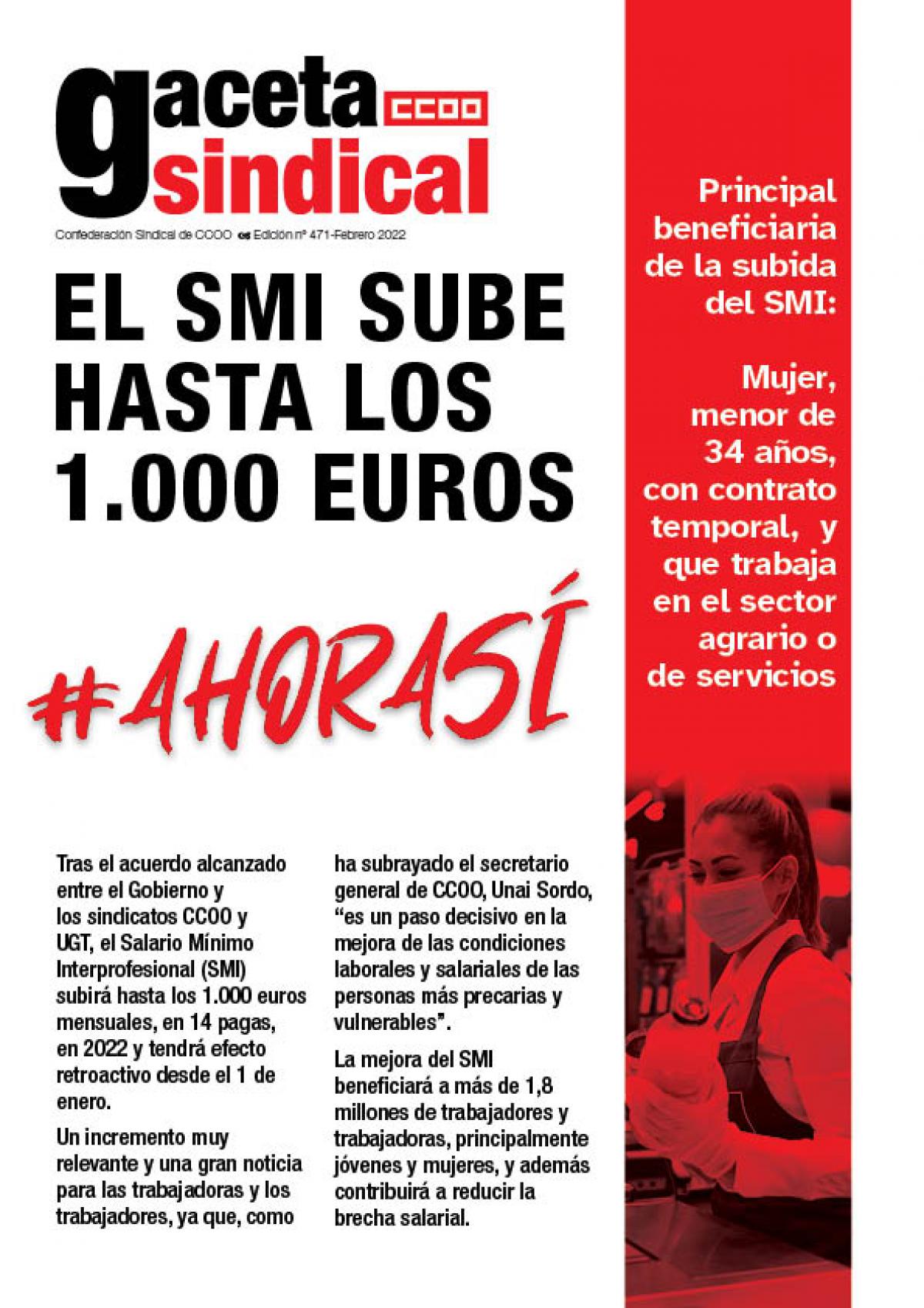 Gaceta SIndical. SMI SUBE HASTA LOS 1000 EUROS