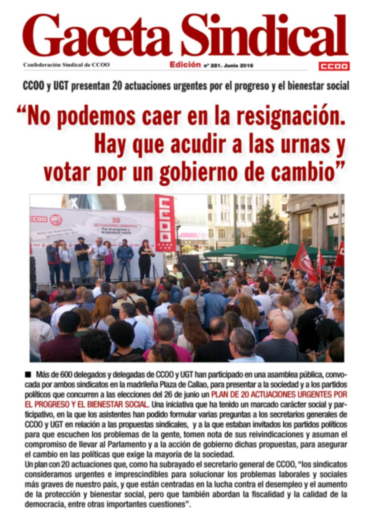 Gaceta Sindical propuesta de 20 actuaciones urgentes