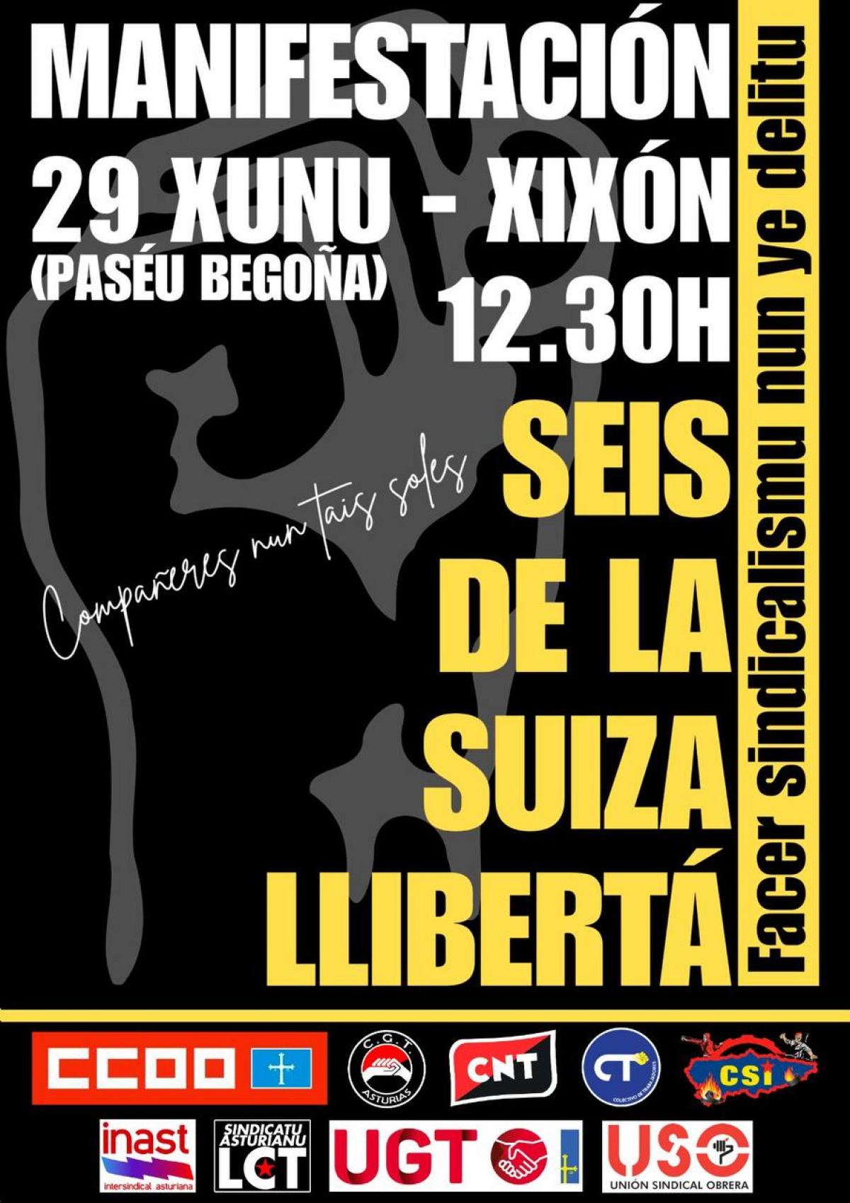 Cartel que recuerda la manifestación del próximo 29 de junio en Gijón.