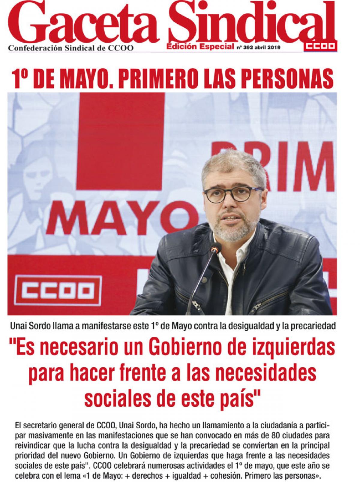 N 392. CCOO llama a participar en los actos convocados para el 1 de Mayo