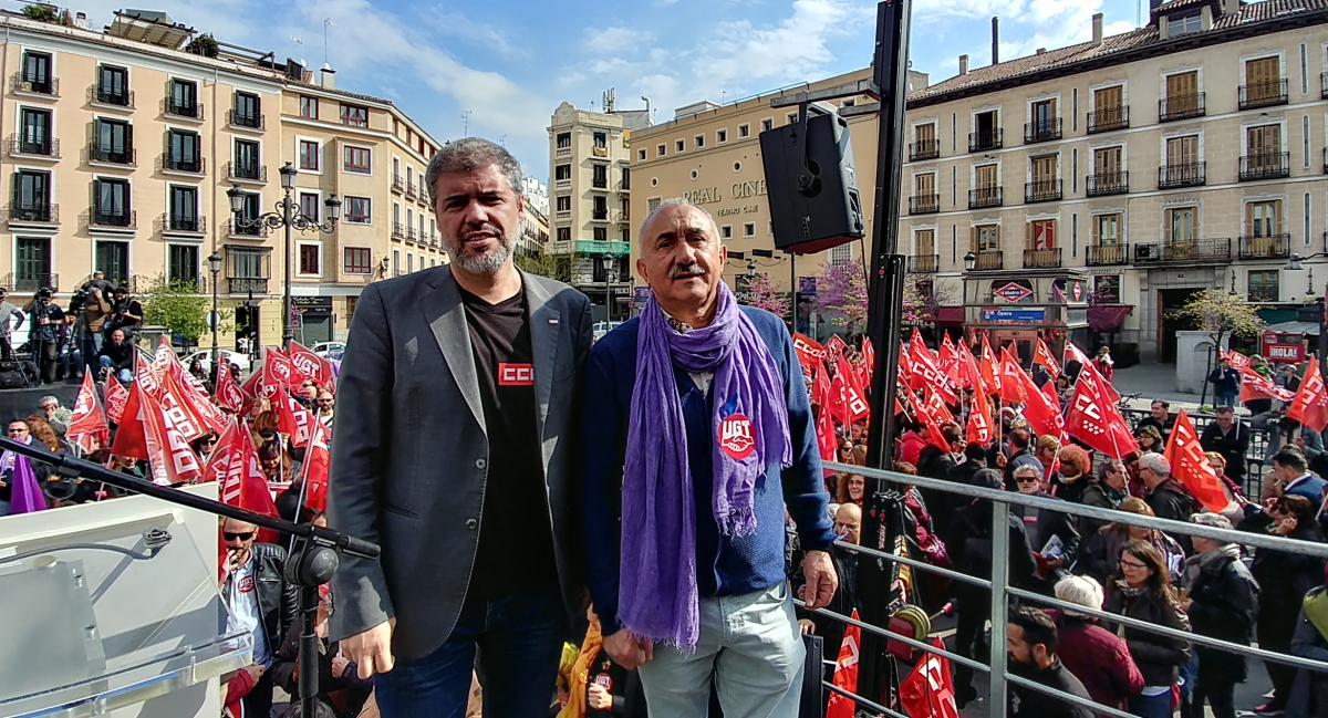 Unai Sordo y Pepe lvarez en el acto de la plaza de pera