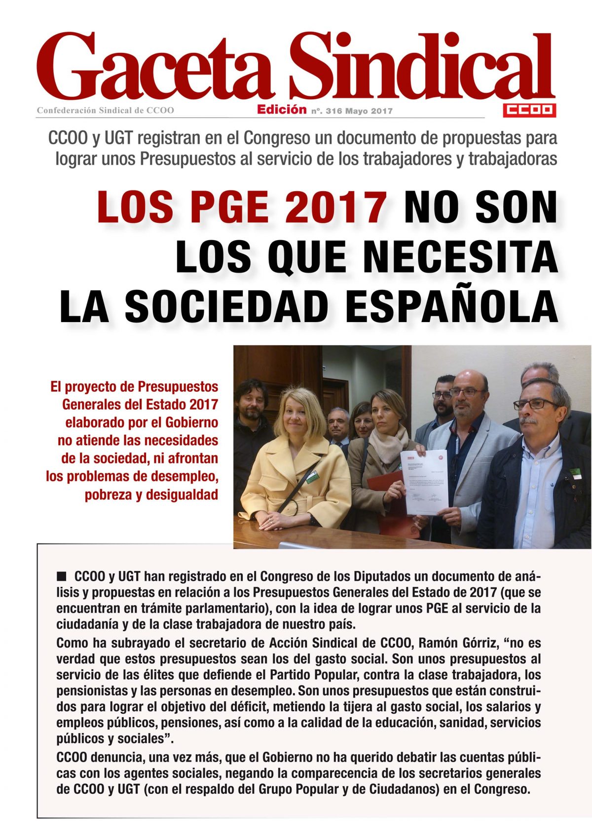 Gaceta Sindical valoracin PGE 2017