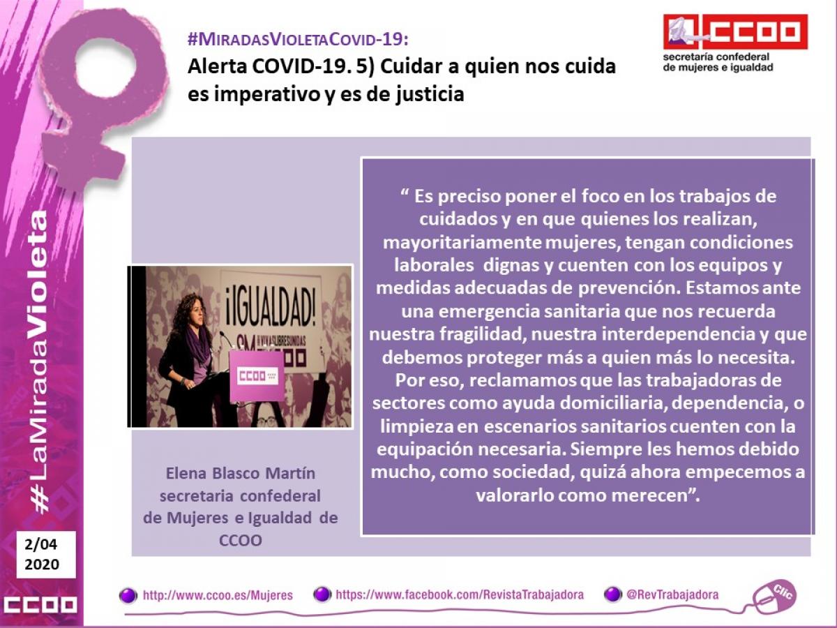 Cuidar a quien nos cuida. Declaraciones de Elena Blasco Martín, secretaria confederal de Mujeres e Igualdad de Comisiones Obreras.