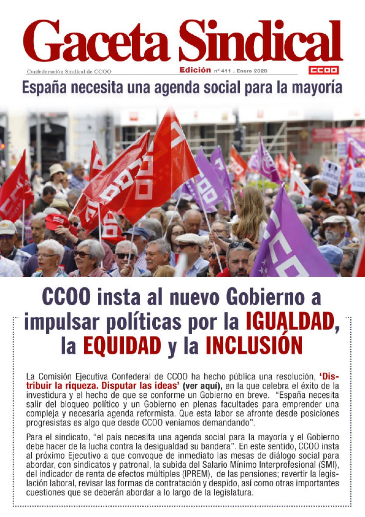 Gaceta Sindical nº 411. España necesita una agenda social para la mayoría