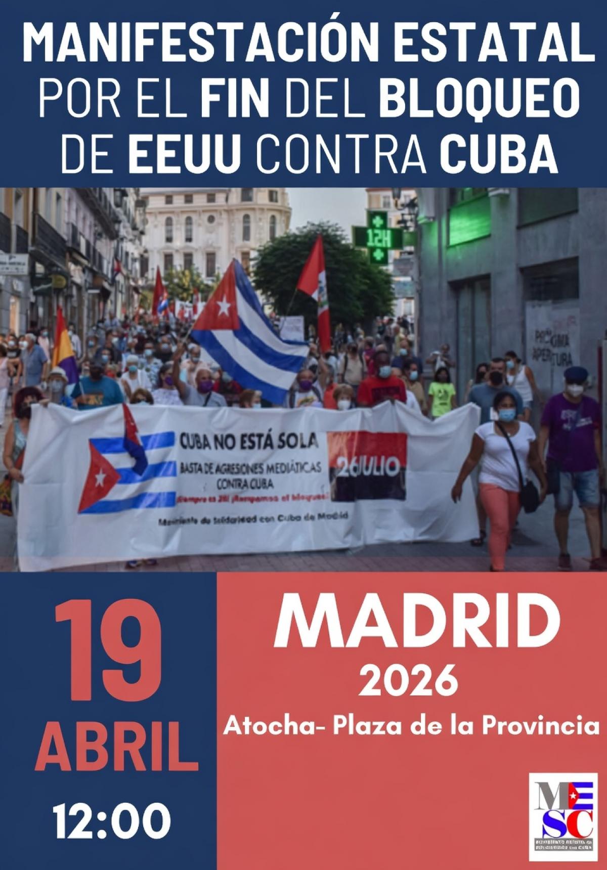 CCOO llama a participar en la Manifestación Estatal por el fin del bloqueo de EE.UU. contra Cuba