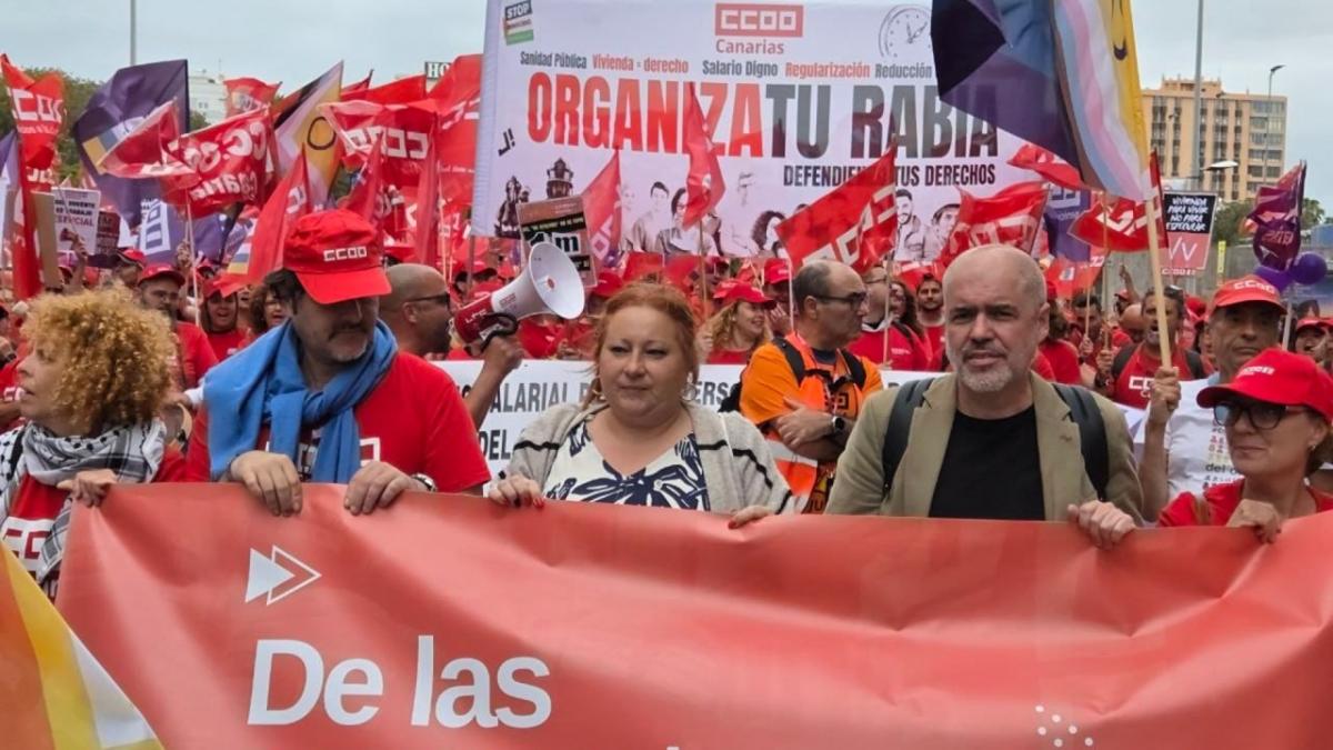 Unai Sordo durante la manifestación en Las Palmas que forma parte del ciclo de movilizaciones ‘De las respuestas a la acción’. .