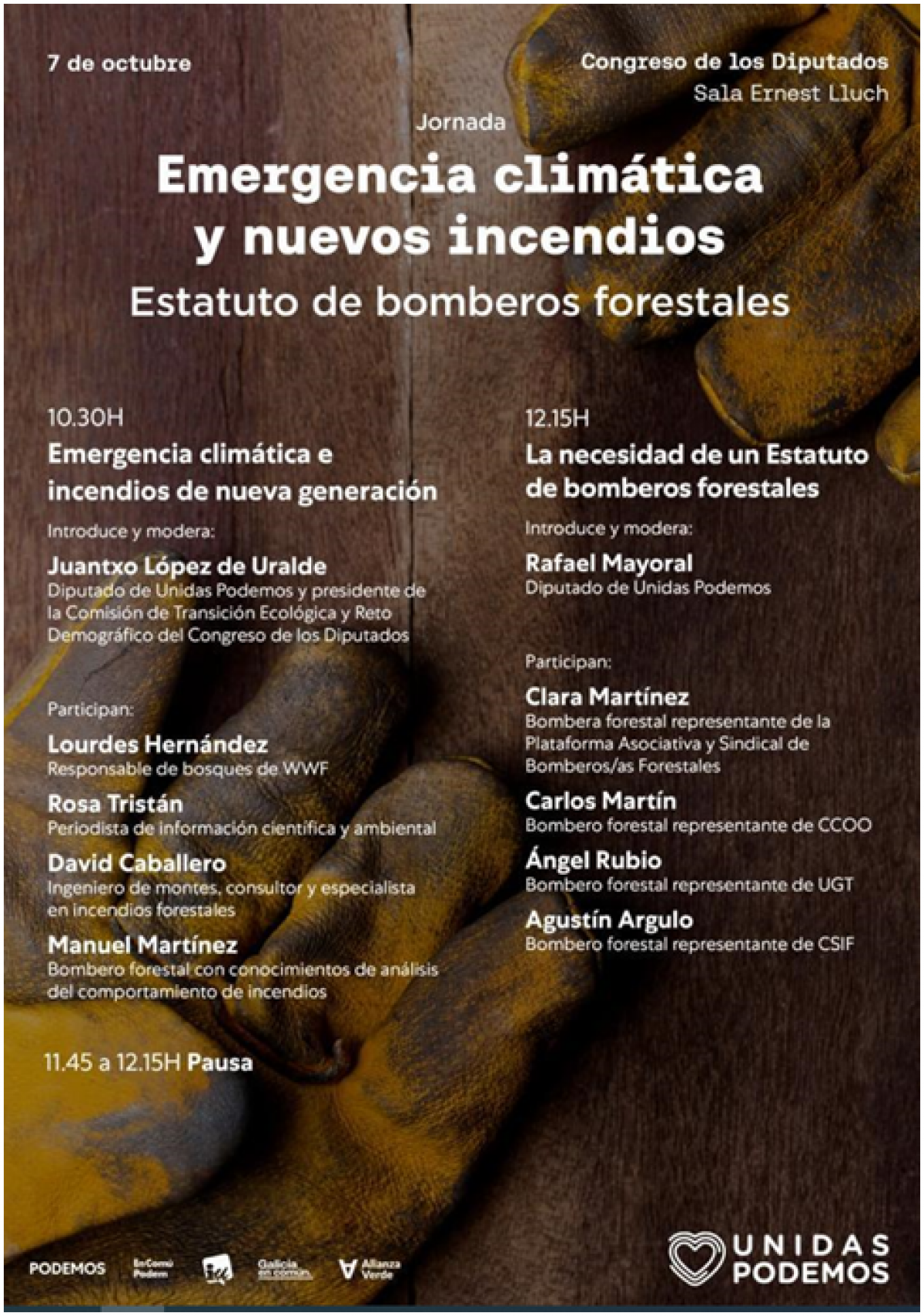 Cartel jornada Emergencia climtica y nuevos incendios organizada por Podemos