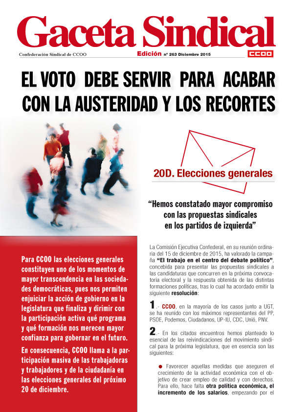 Gaceta sindical n 263: CCOO ante las elecciones generales del 20 de diciembre