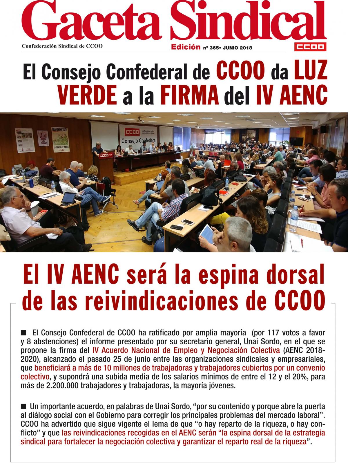El Consejo Confederal de CCOO da LUZ VERDE a la FIRMAdel IV AENC