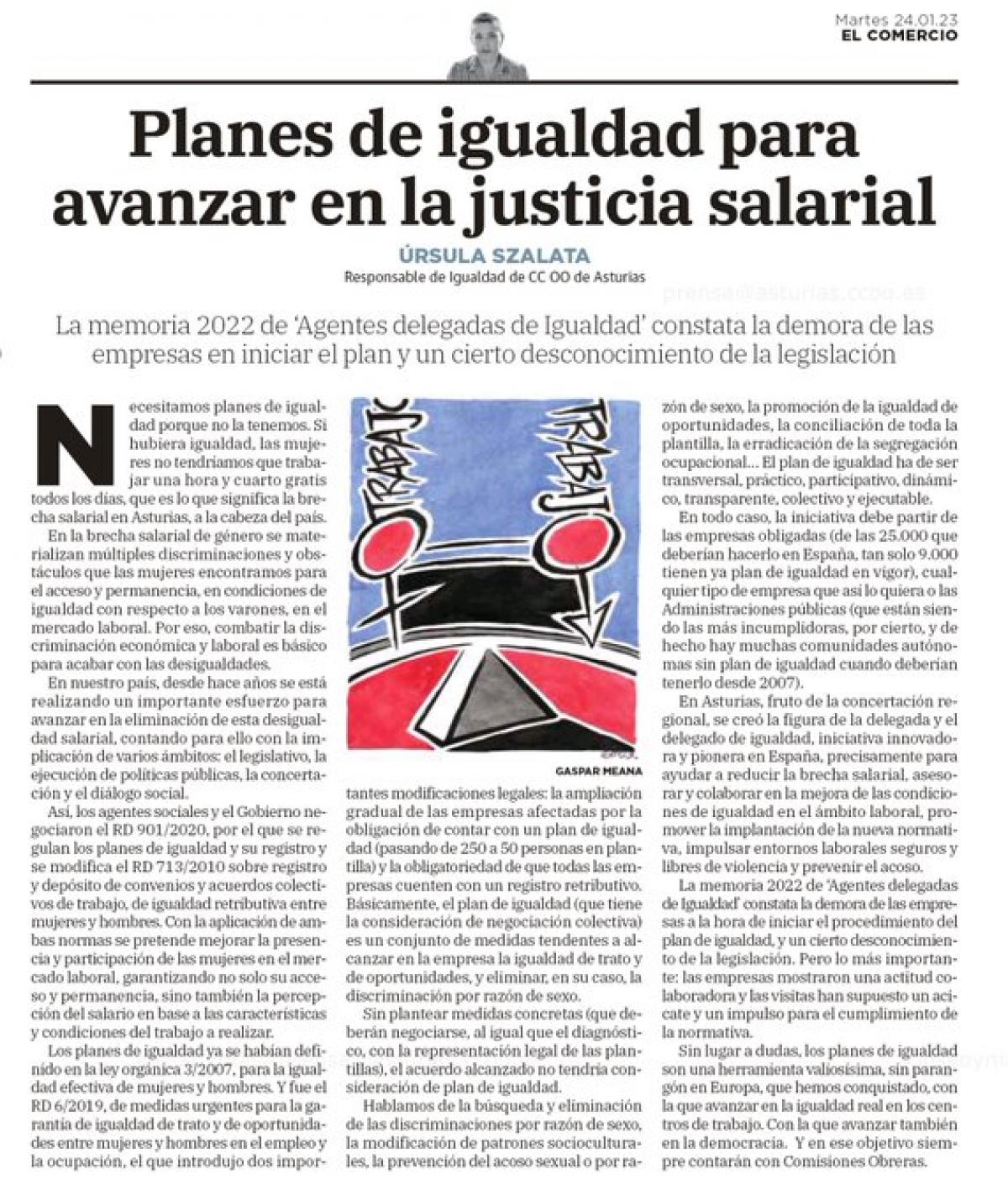 Ursula Szalata es responsable de Igualdad de  Comisiones Obreras de Asturias.