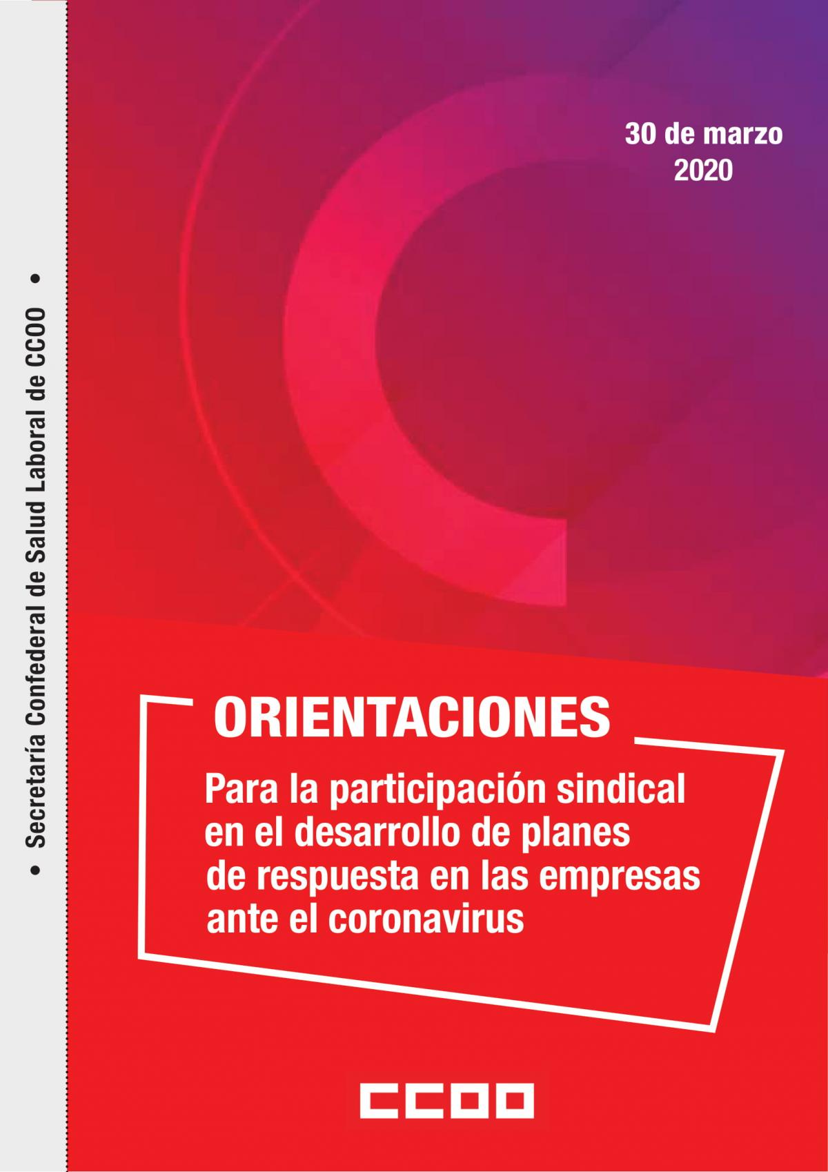 El valor fundamental de esta gua es divulgar que la empresa es un organismo vivo que requiere
la participacin de la direccin y la representacin de los trabajadores para trazar las lneas
bsicas de actuacin ante situaciones de incertidumbre. La participacin hace ms eficaz
cualquier decisin que se adopte. Por ello, desde CCOO destacamos la importancia de la participacin sindical en el desarrollo de los planes de actuacin en las empresas frente a este brote o cualquier otra eventualidad. Este ha de ser el inicio de un camino hacia la toma de decisiones discutidas y acordadas entre los diversos intereses que se dan en el seno de las organizaciones. Buena parte de este documento recoge documentos y procedimientos del Ministerio de Sanidad,razn por la cual est en continua revisin y se ir modificando a medida que cambien los criterios y recomendaciones de las autoridades sanitarias.