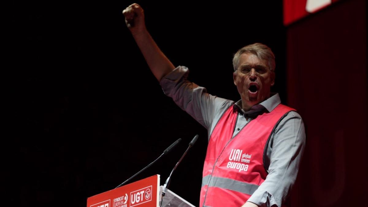 Oliver Roethig, secretario genera de UNI Europa, fue otro de los representantes de sindicatos europeos presentes en Madrid. Ellos y ellas participaron en el acto poniendo lo mejor de cada quien.