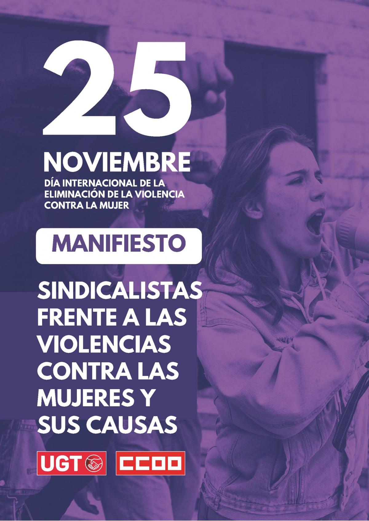 Manifesto UGT-CCOO con motivo del 25N Da Internacional de la Eliminacin de la Violencia contra las Mujeres.