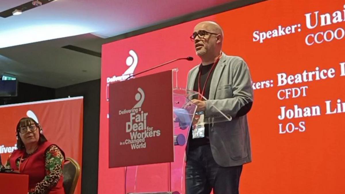 Unai Sordo en en la conferencia de medio mandato de la confederacin europea de sindicatos (ces), que se celebra en Belgrado los das 20 y 21 de mayo.