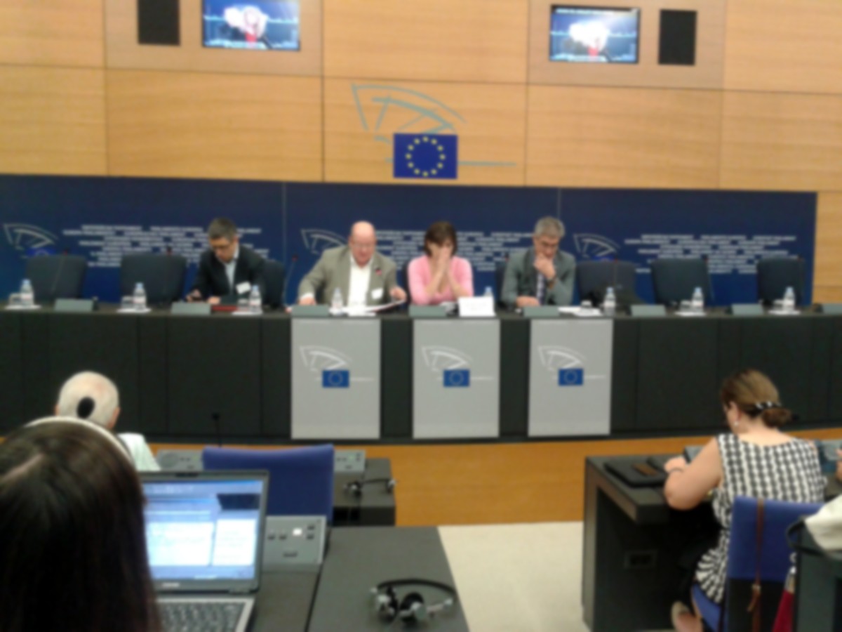 Felipe Lpez, primero por la derecha, en la rueda de prensa en el Parlamento Europeo