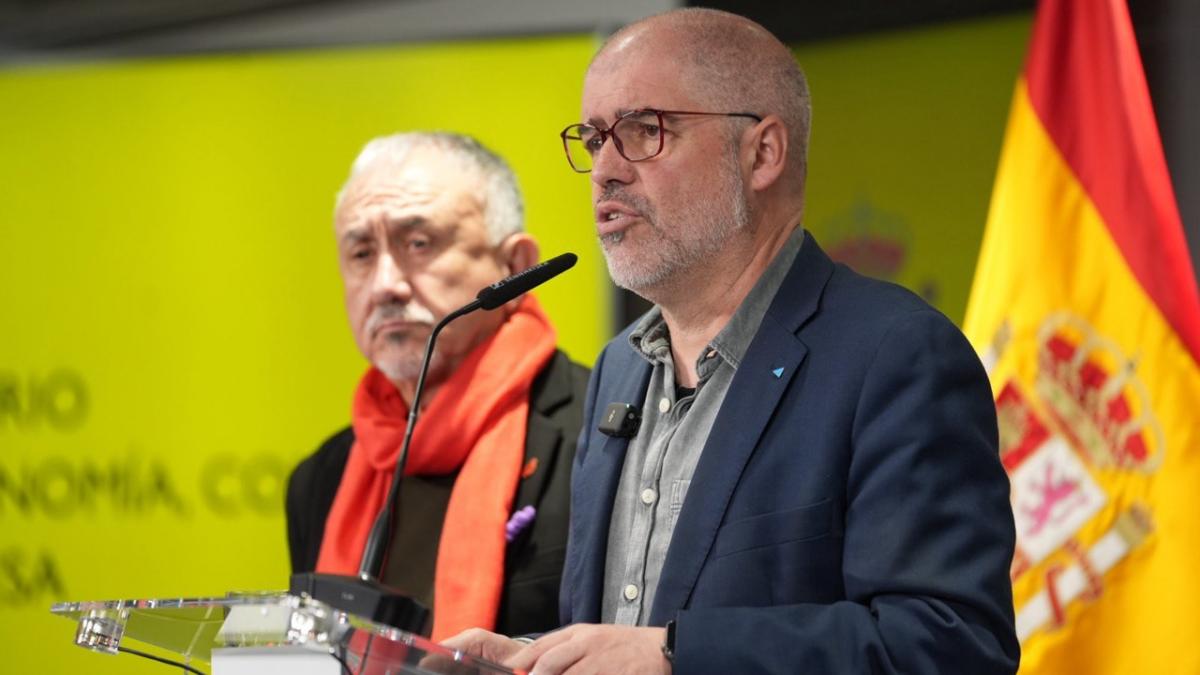 Unai Sordo durante su comparecencia en el Ministerio de Economía, Comercio y Empresa.