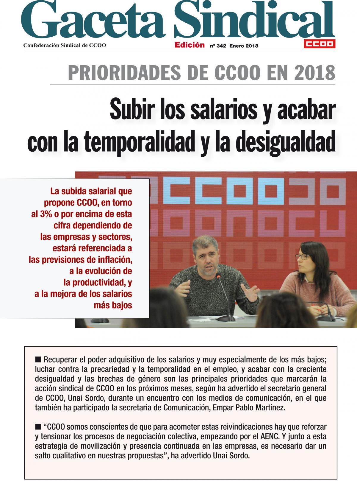 Gaceta Sindical. Subir salarios acabar temporalidad y desigualdad