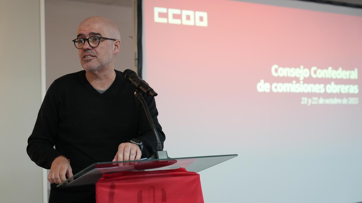 El secretario general de CCOO, Unai Sordo, durante el Consejo Confederal del sindicato celebrado los días 21 y 22 de octubre en Segovia.