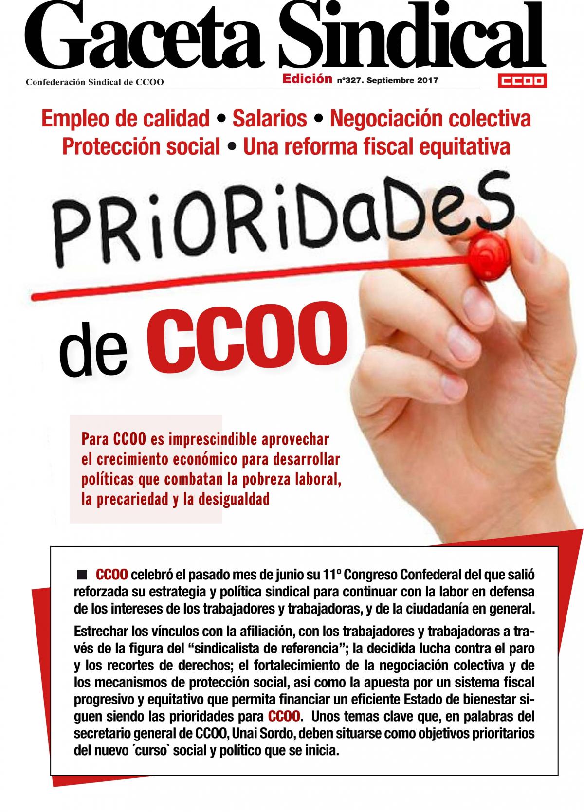 Las prioridades de CCOO  para el prximo periodo