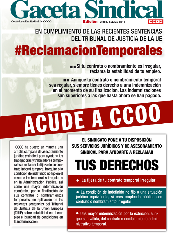 Gaceta Sindical n291 Campaa Reclamacin Temporales