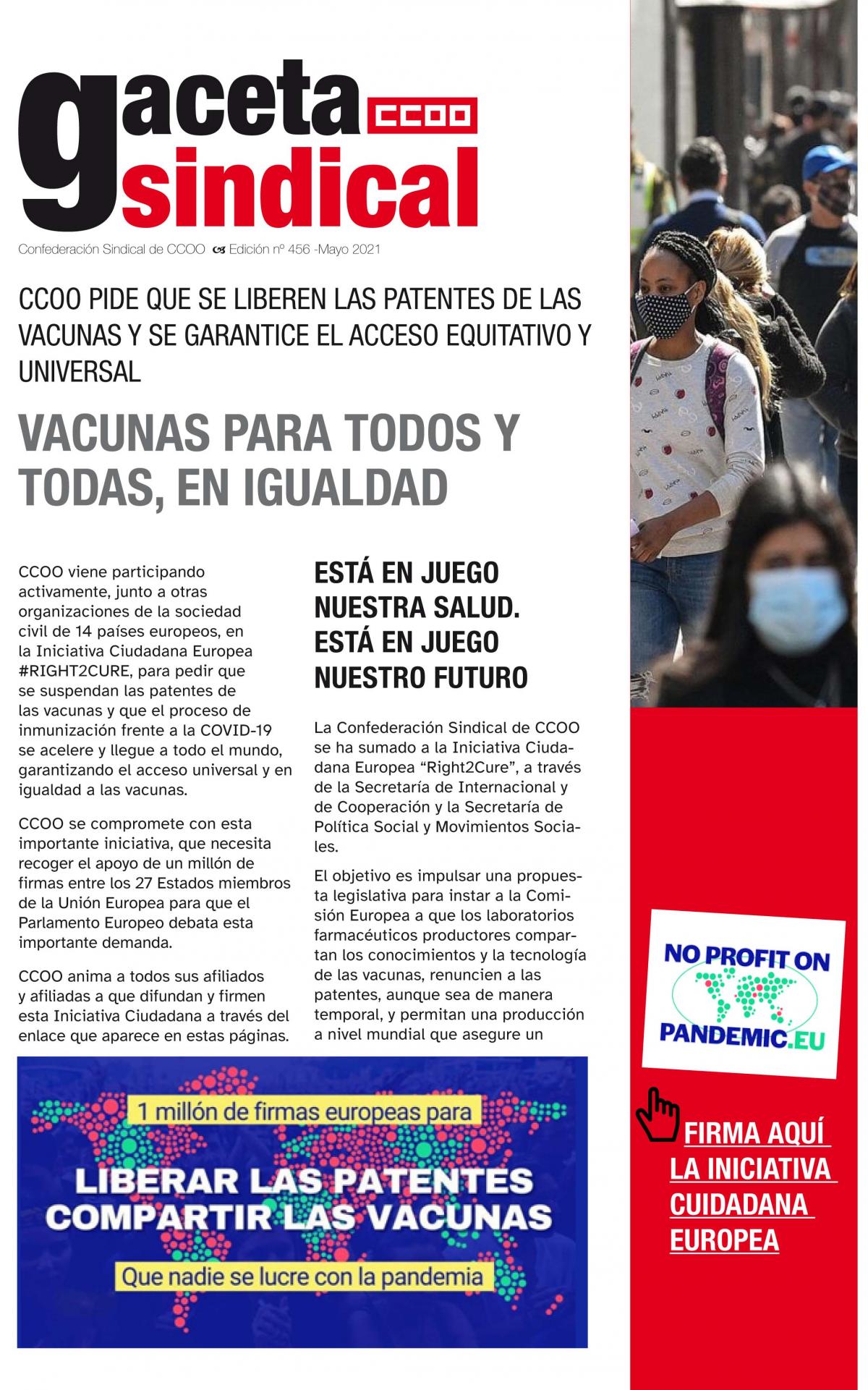 Gaceta Sindical 456 VACUNAS PARA TODOS Y TODAS, EN IGUALDAD