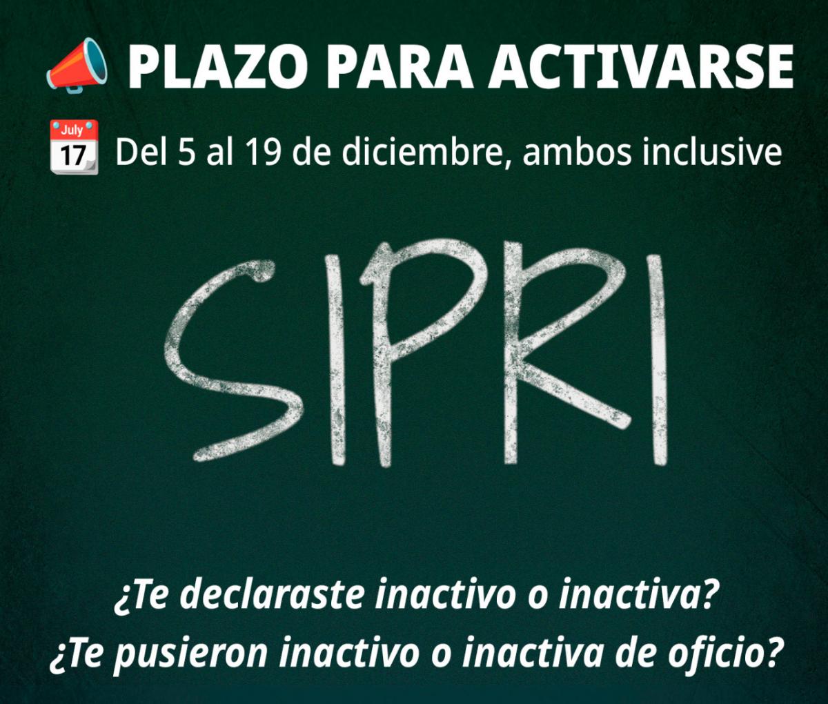 SIPRI. Activarse, 5 al 19 de diciembre