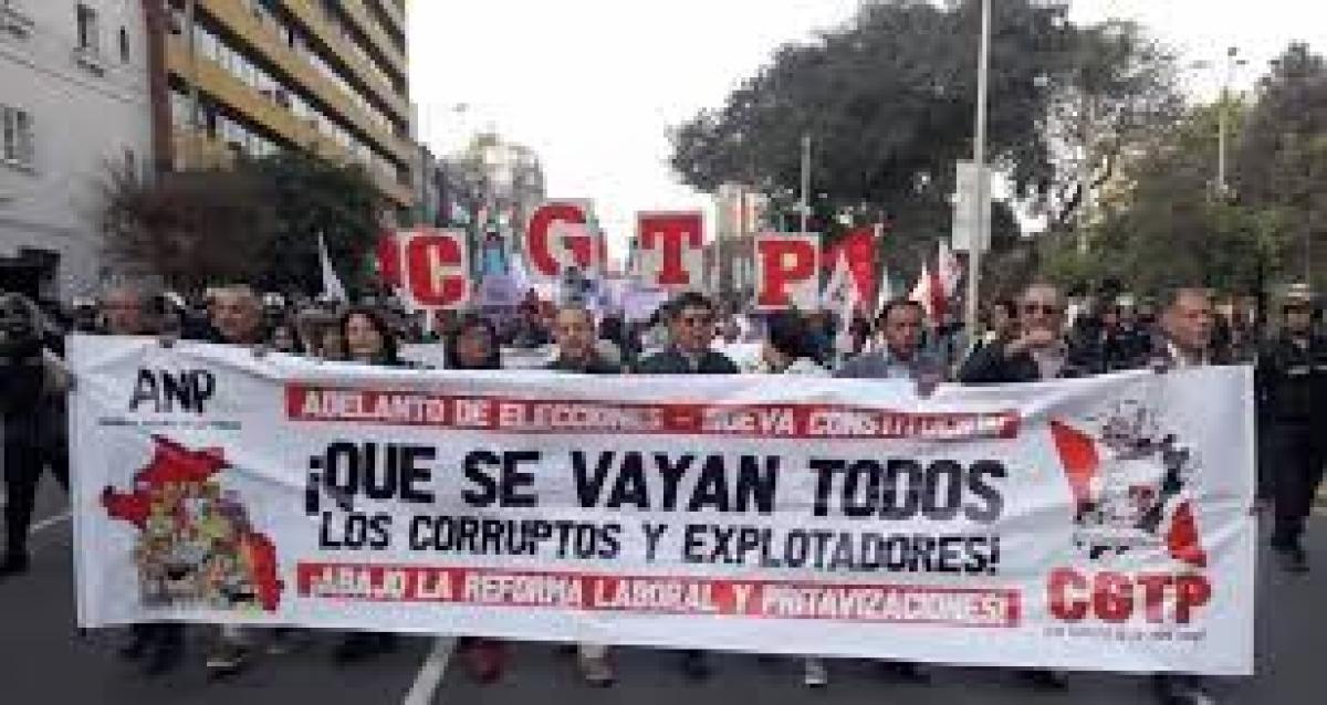 CCOO muestra su apoyo y solidaridad a las movilizaciones convocadas por la CGT de Per en defensa de la democracia y contra la corrupcin y explotacin