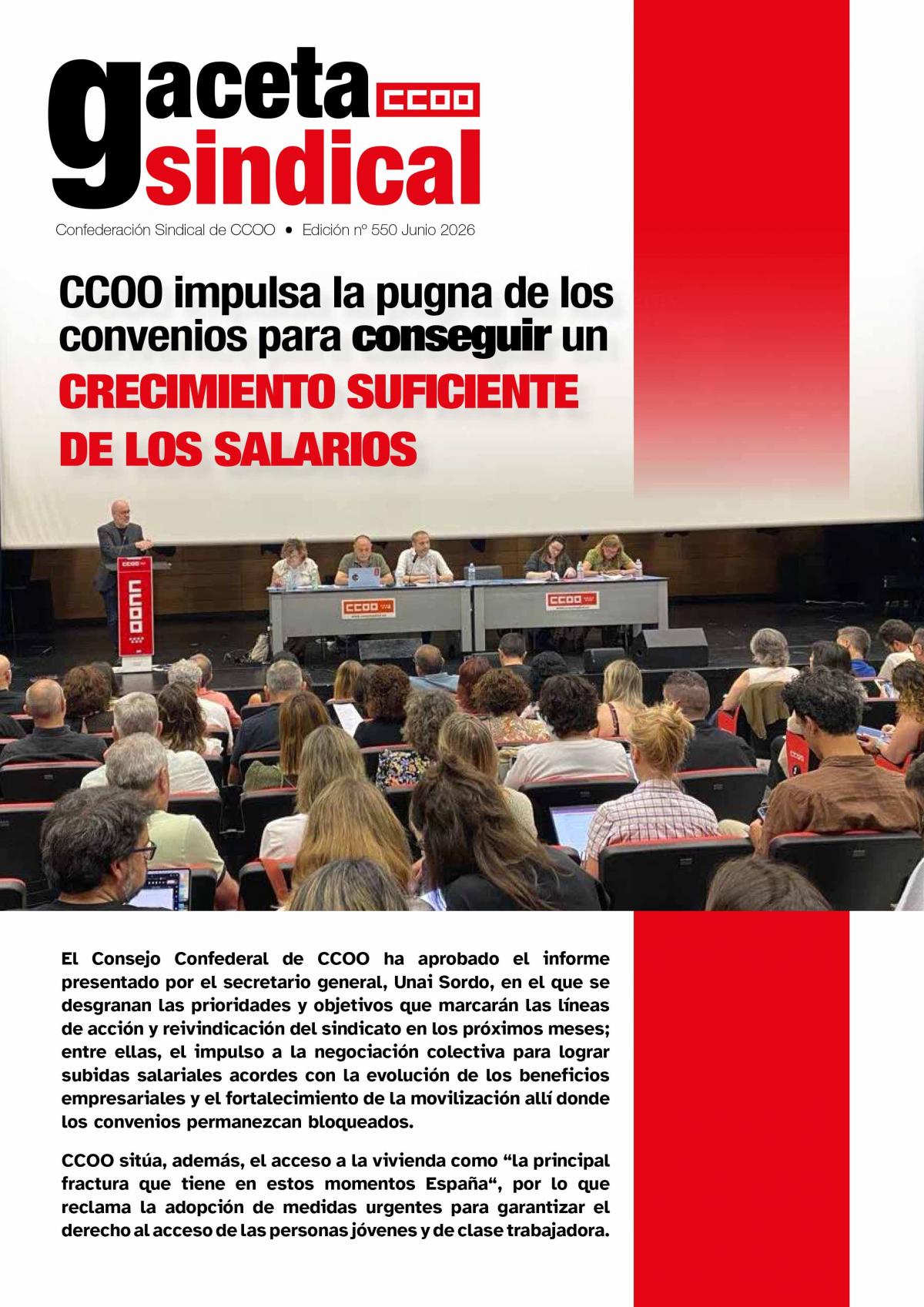 Gaceta Sindical. CCOO impulsa la pugna de los convenios para conseguir un crecimiento suficiente de los salarios